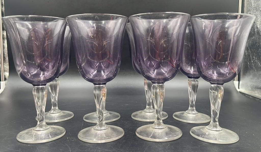 8 Luminarc Purple Wine Glasses