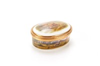 Oval porcelain snuff box with brass mount