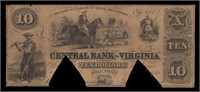 Staunton $10 Banknote 1859 Central Bank of Virgini