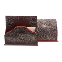Art Nouveau sterling & leather letter box