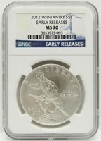 2012 W INFANTRY SILVER COMMEM NGC MS70