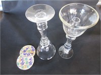 2 Reversible Large Glass Candle Holders 14"