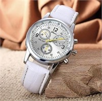 Men’s Wrist Watch Leather White Band