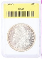 Coin 1921-D Morgan Silver Dollar MS67 AGS Cert.