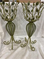 Pair of painted iron candlesticks