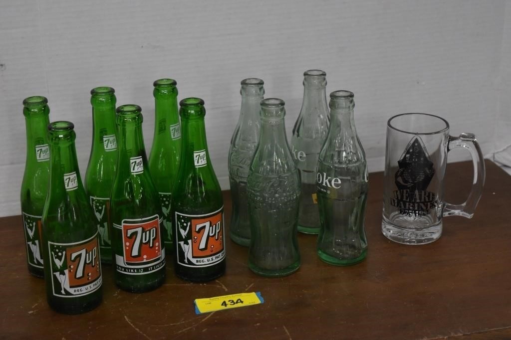 Seven Up & Coke Bottles. We Are Marines Glass Mug