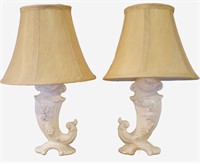 Pair of Antique Porcelain Cornucopia Lamps