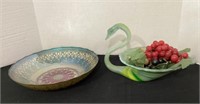 Decorative Bowl & Art Glass Swan, no damage