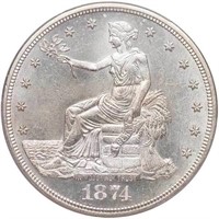 T$1 1874-S CHOP MARK. PCGS MS64