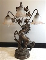 METAL HORSE LAMP WITH 3 GLASS GLOBES