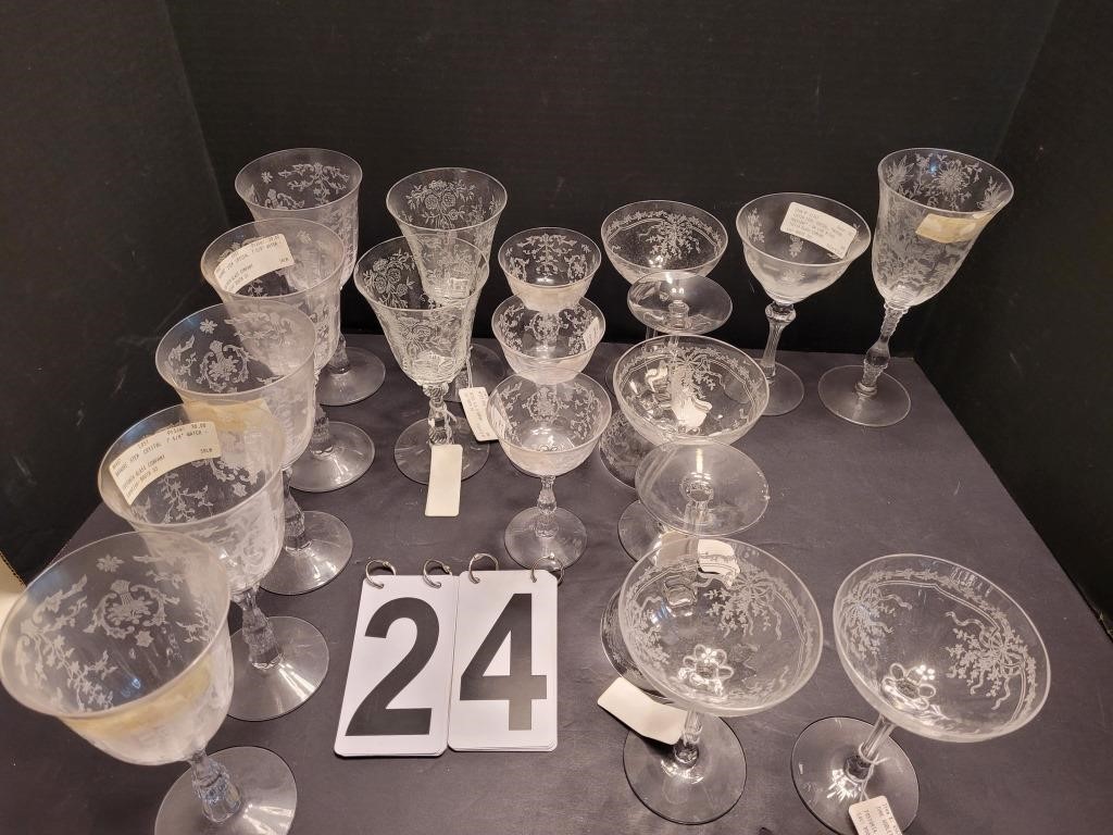 Various Etched Crystal Stemware (Heisey ~ Fostoria