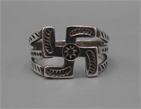 Silver Native American Navajo Indian Swastika Ring