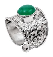 Natural Oval Green Onyx Handmade Ring