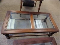 BEVELED GLASS TOP COFFEE TABLE - 48" X 25" X 16"