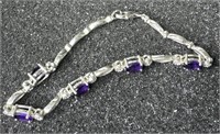 Oval Amethyst 925 Silver Bracelet