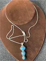 Vintage 925 Silver Turquoise Pendant with Chain