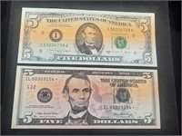 2006 $5 Dollar Star Note - 1988 $5 Dollar - Block
