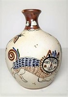 Stoneware Vase with Raised Animal Design