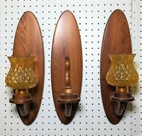 Trio of Wood Wall Sconces