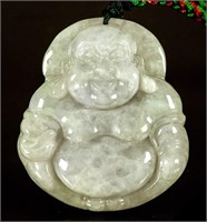 Chinese White Jadeite Carved Buddha Pendant
