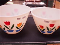 Two Fire-King nesting mixing bowls Tulip