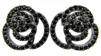 Black Stone Sterling Flower Earrings
