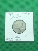 1947 Canada Silver 25 Cents ASW.15oz KM35