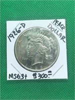 RARE 1926-D Silver Peace Dollar MS63+ High Grade