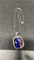Sterling Silver 17" Chain With Sterling Art Glass