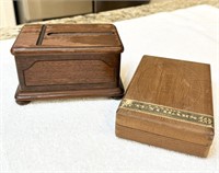 Antique cigarette box and wood cigar box.