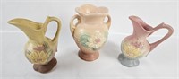 Vintage Hull Pottery Handle Vase & Sm Pitchers