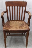 Wooden arm chair, 35" H.