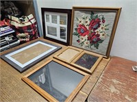 Various Picture Frames + Floral Needle Point