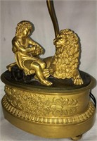 Bronze D'ore Lamp Base With Figure And Lion