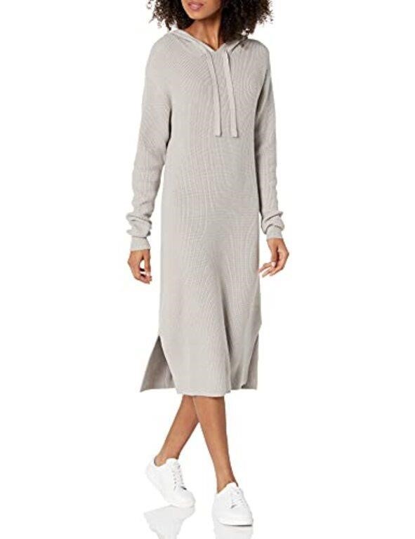 Women's Knit Hoodie MIDI Dress, Gray, M