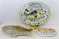 Italian Hand-Painted Fish Platters & Fish Mold