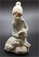 Retired Lladro Shepherd With Lamb Matte Figurine
