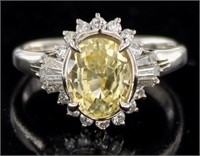 Platinum 3.60 ct Yellow Sapphire & Diamond Ring