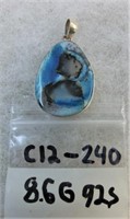 C12-240 lg. sterling necklace drop w/blue &