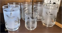 (6) MCM Libbey Frosted Glass Maple Leaf Glasses
