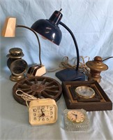 Brass Lantern, Vtg Clocks, Adj. Desk Lamps