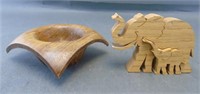 Unique Square Wood Bowl and Elephants