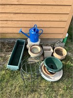 Assorted flower pots, watering can, plant stands!