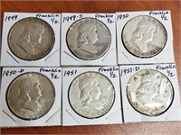 6 Franklin Half Dollars (see photos)