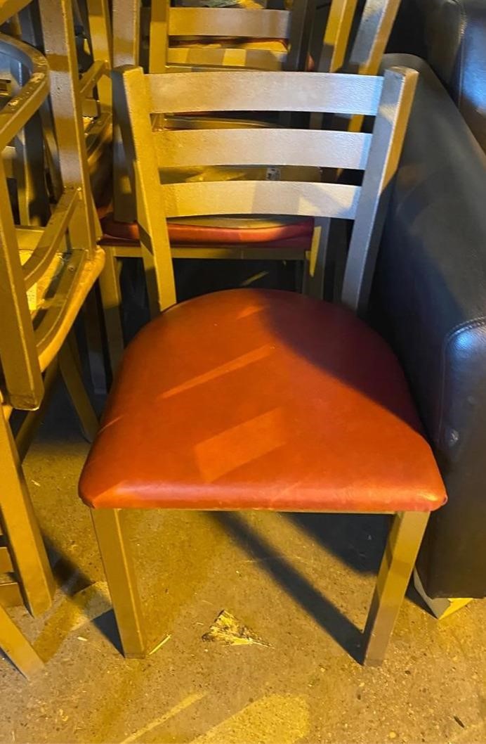 4 dark red vinyl cushion seat steel frame chair