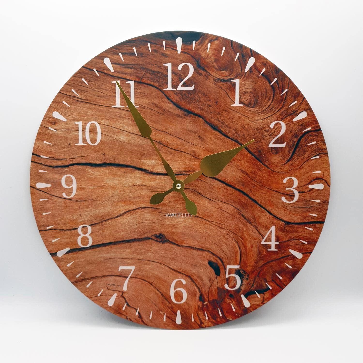 15.7 Inch Wooden Rustic Silent Wall Clock - Walnut