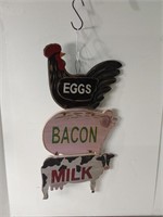 Vintage Hanging Wood Sign Eggs, Bacon, & Milk U15E