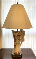Porcelain Pitcher Lamp with Metal Base & Pleated