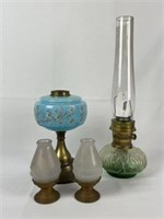 2 Oil Lamp Bases & Pair of Candle Lamps