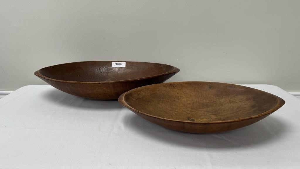2 Hand Carved Oblong Wooden Bowls